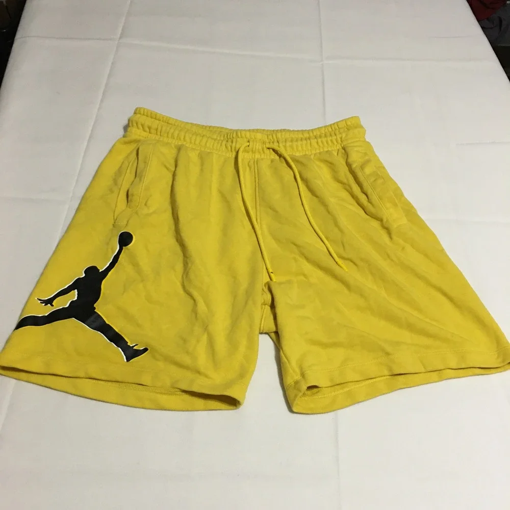 Jordan Sweat Shorts Mens Medium Yellow Jumpman Logo Drawstring